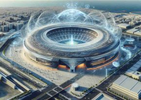 Generate a detailed high-definition image of an iconic arena located in Tenerife, with a new vision. Imagine a futuristic design characterized by advancements in engineering and architecture.